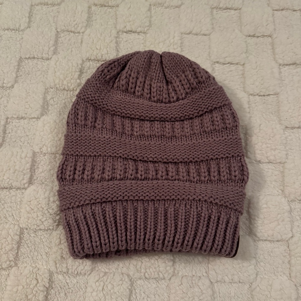 Furtalk Mauve Purple Slouchy Knit Beanie